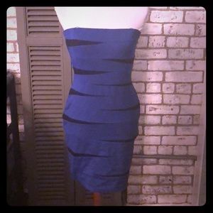 Strapless blue and black bodycon dress